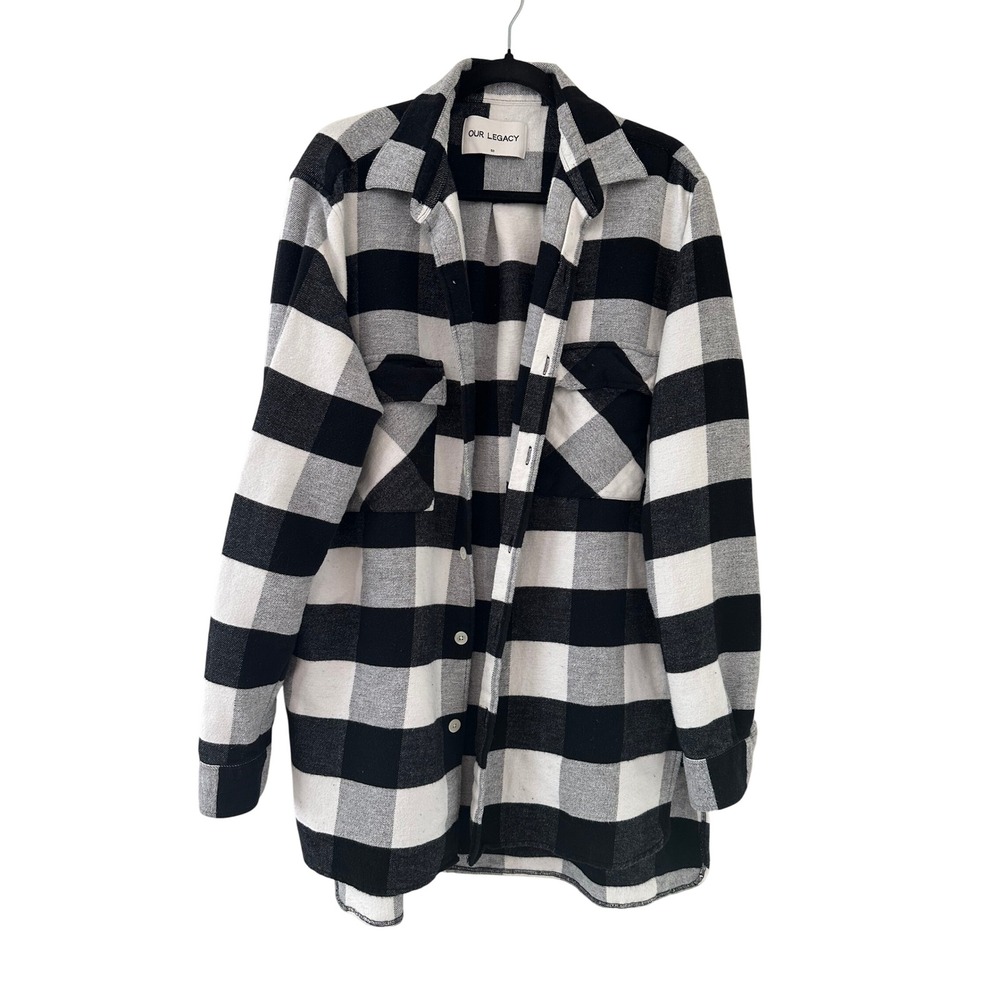 Our Legacy 2 Pocket Shirt Coat Black White Flannel Plaid AW15 Mens Size 50 L